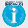 Urząd Gminy Świdnica informuje - biała litera 'i' na niebieskim okręgu z zarysem mapki gminy Świdnica